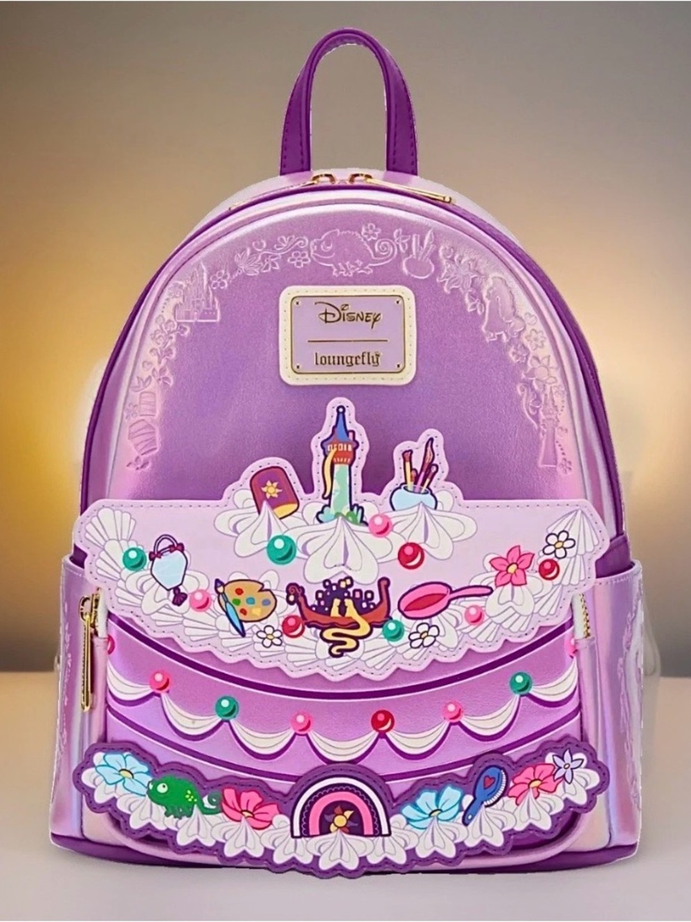 NEW w Tags Loungefly Disney Iridescent Purple TANGLED RAPUNZEL Cake Backpack